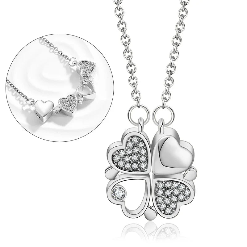 Vespera Women's Clover Heart Pendant Necklace 