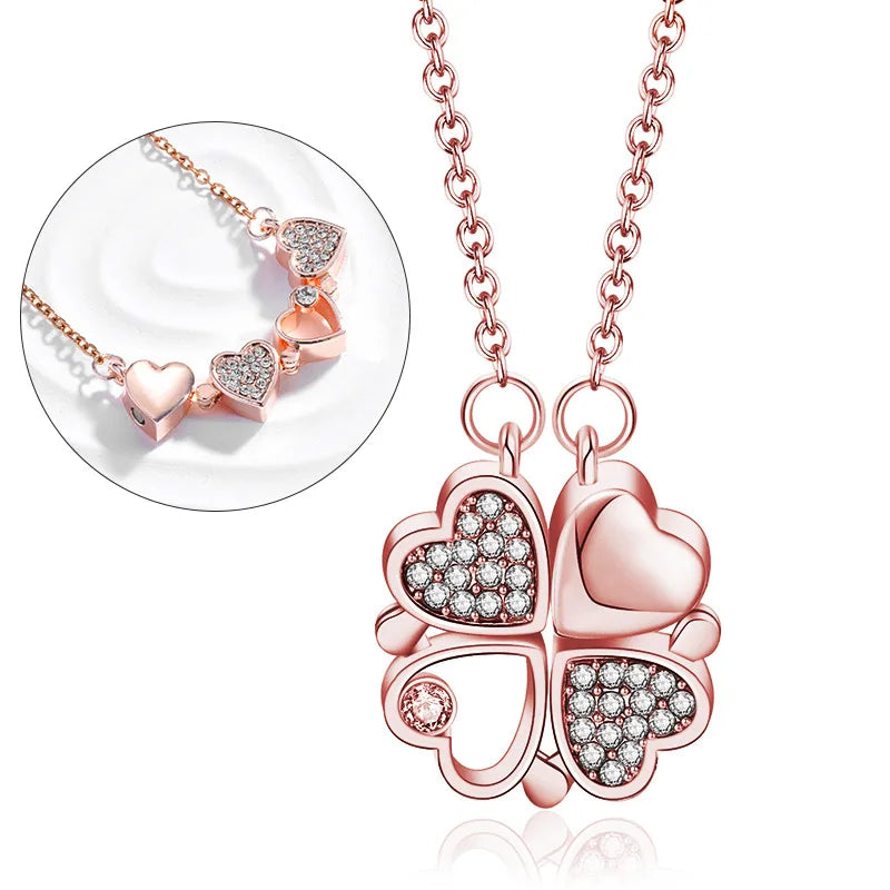 Vespera Women's Clover Heart Pendant Necklace 